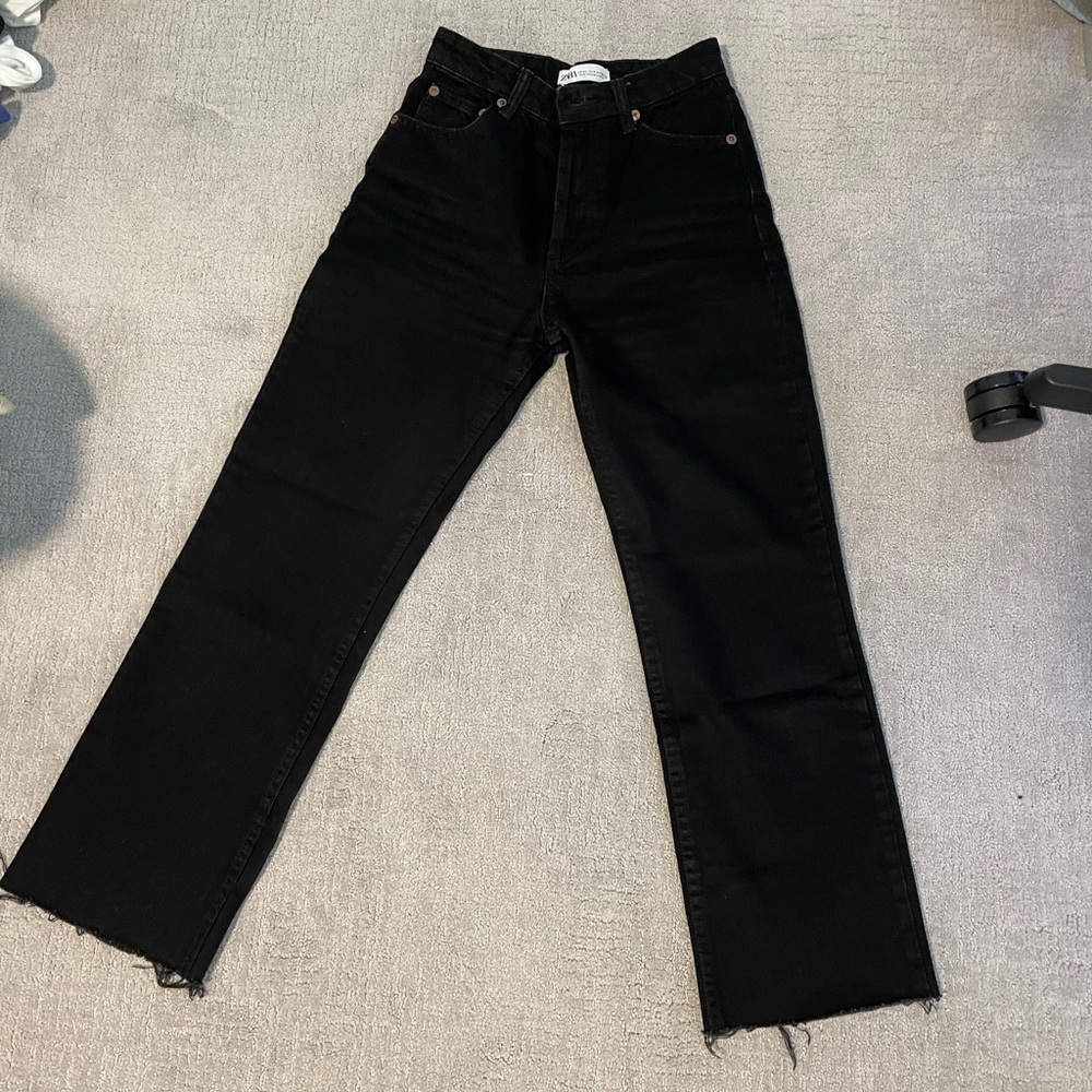 Zara black high waist straight jeans